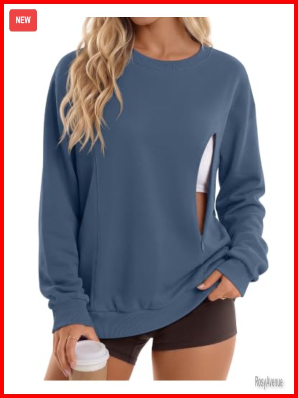 Nursing Sweatshirt Loose Fit Hidden Zipper Breastfeeding Pullover